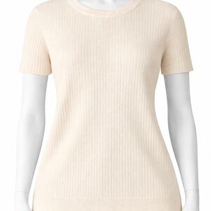 Uniqlo Cream Ribbed Wool Short-Sleeve Top